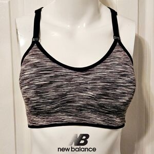 New Balance Padded Sports Bra - Size Large - Black White Gray - Removable Cups